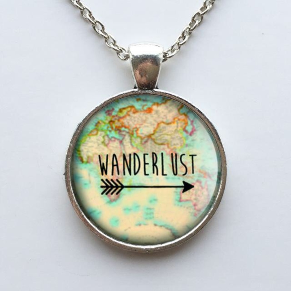 Wanderlust necklace, gift for traveler.